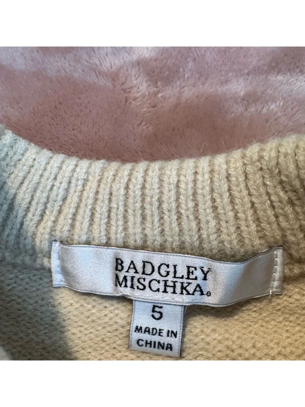 NWT Badgley Mischka Sweater Skirt and Embellished Sweater Set, Cream, Size 5